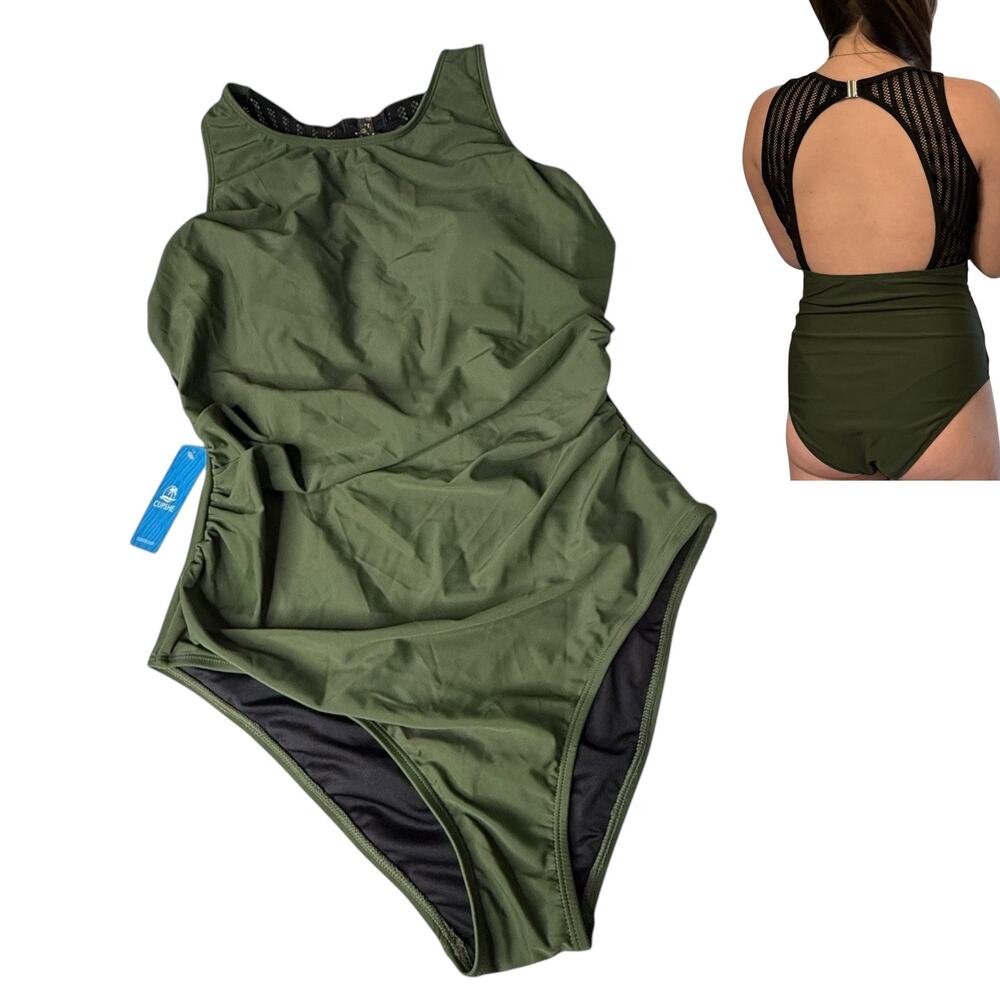 NEW Cupshe SWIMSUIT Women's LG Tummy Control High Neck Hook Mesh Back One Piece